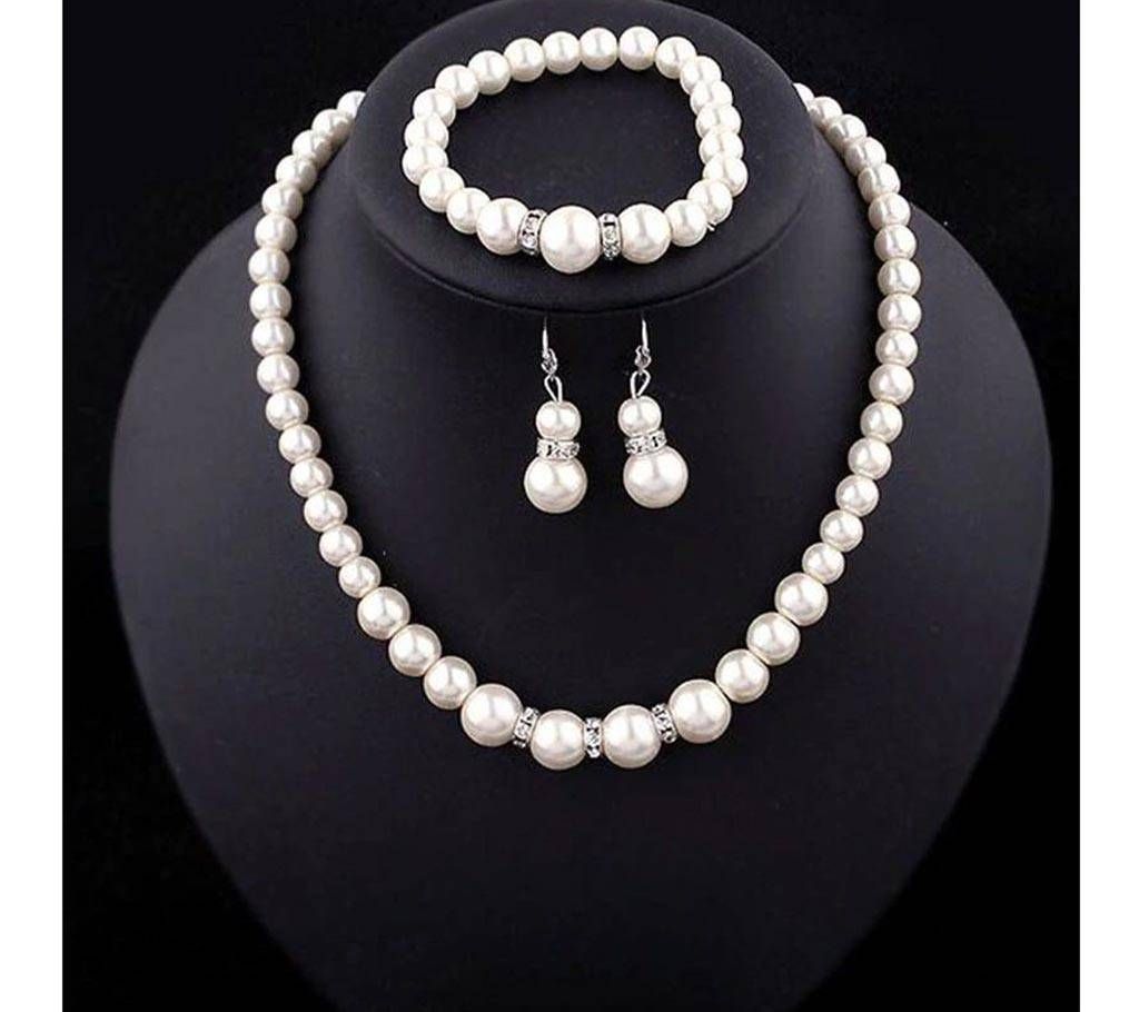 Simulated-Pearl Inlay CZ Bride Jewelry Sets