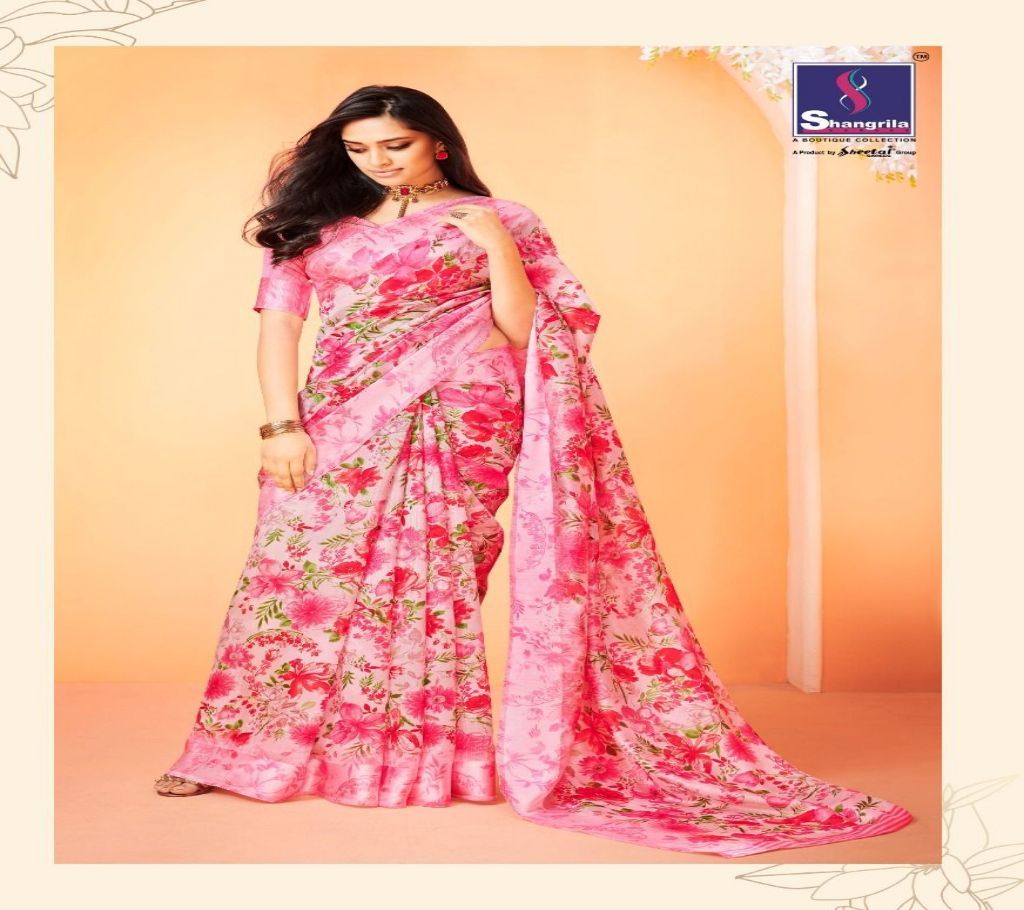 Shangrila Present Sneh Linen Cotton Printed Saree 