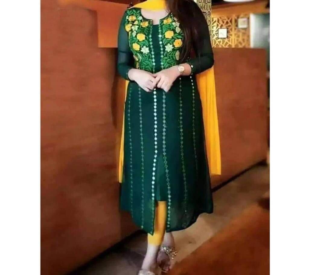 Unstitched embroidery work dark green Color kameez for Women (1 piece)