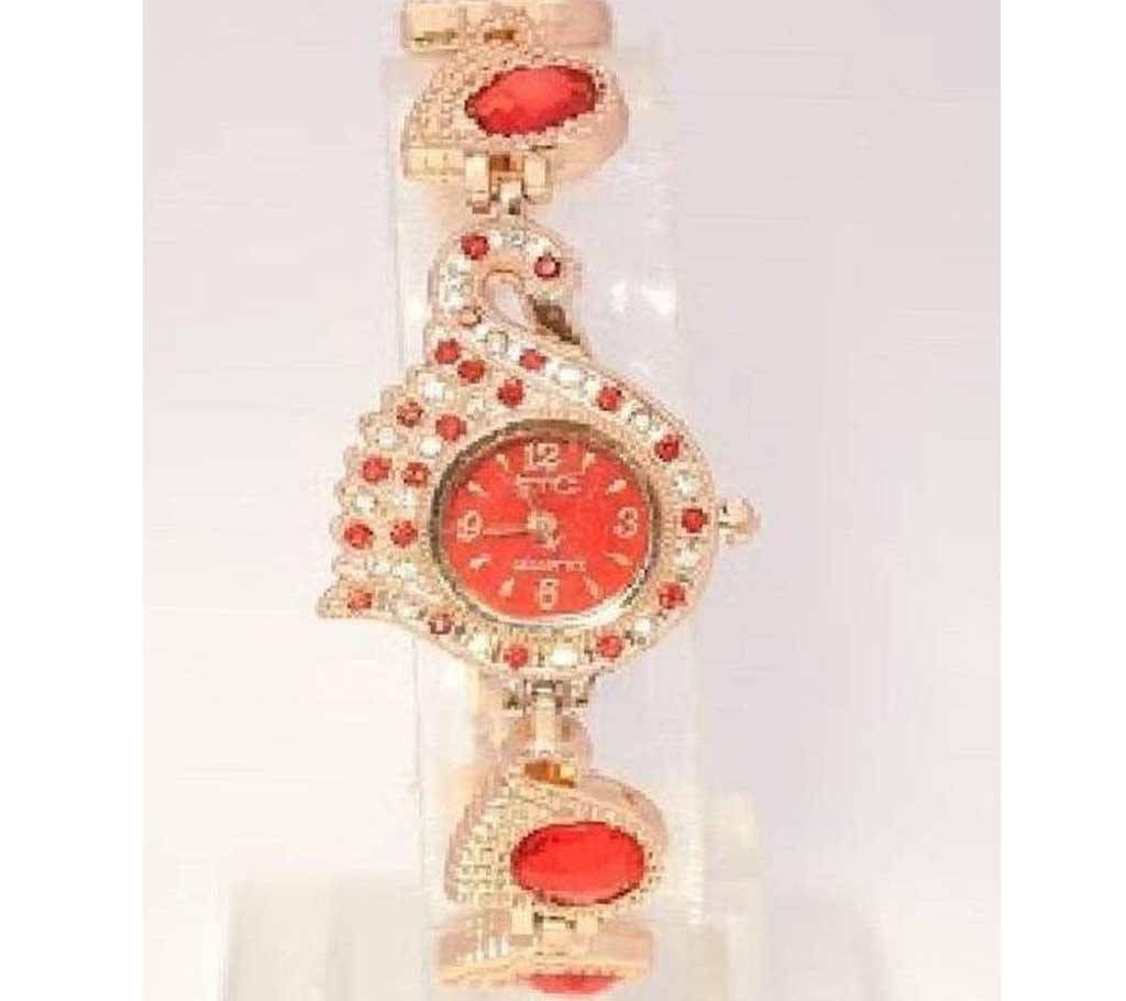 Peacock Stainless Steel Analog Watch For Women - Red