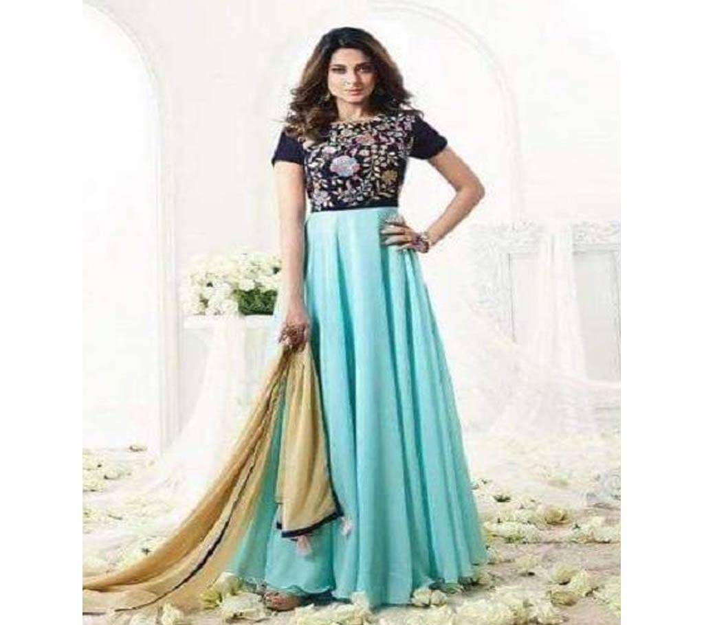 Sky Blue Georgette Embroidered Gown for Women