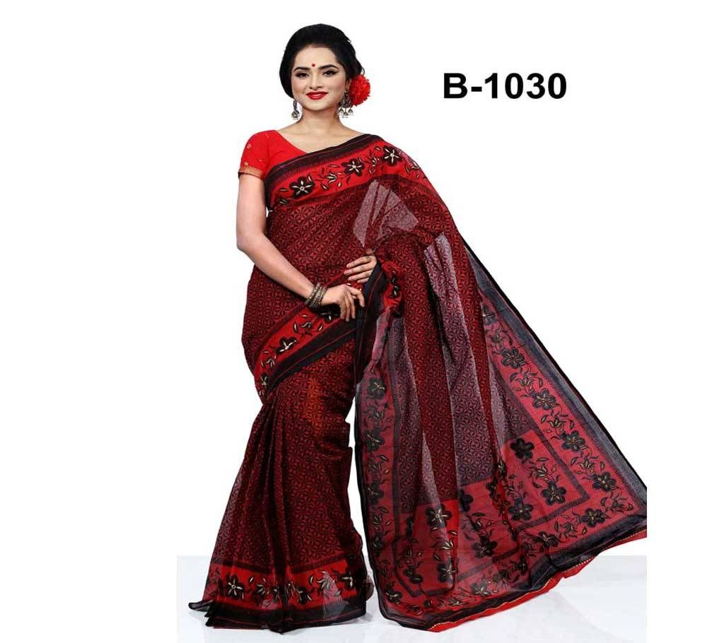 Pure Cotton With Hand Block & Hand Embroidery Saree