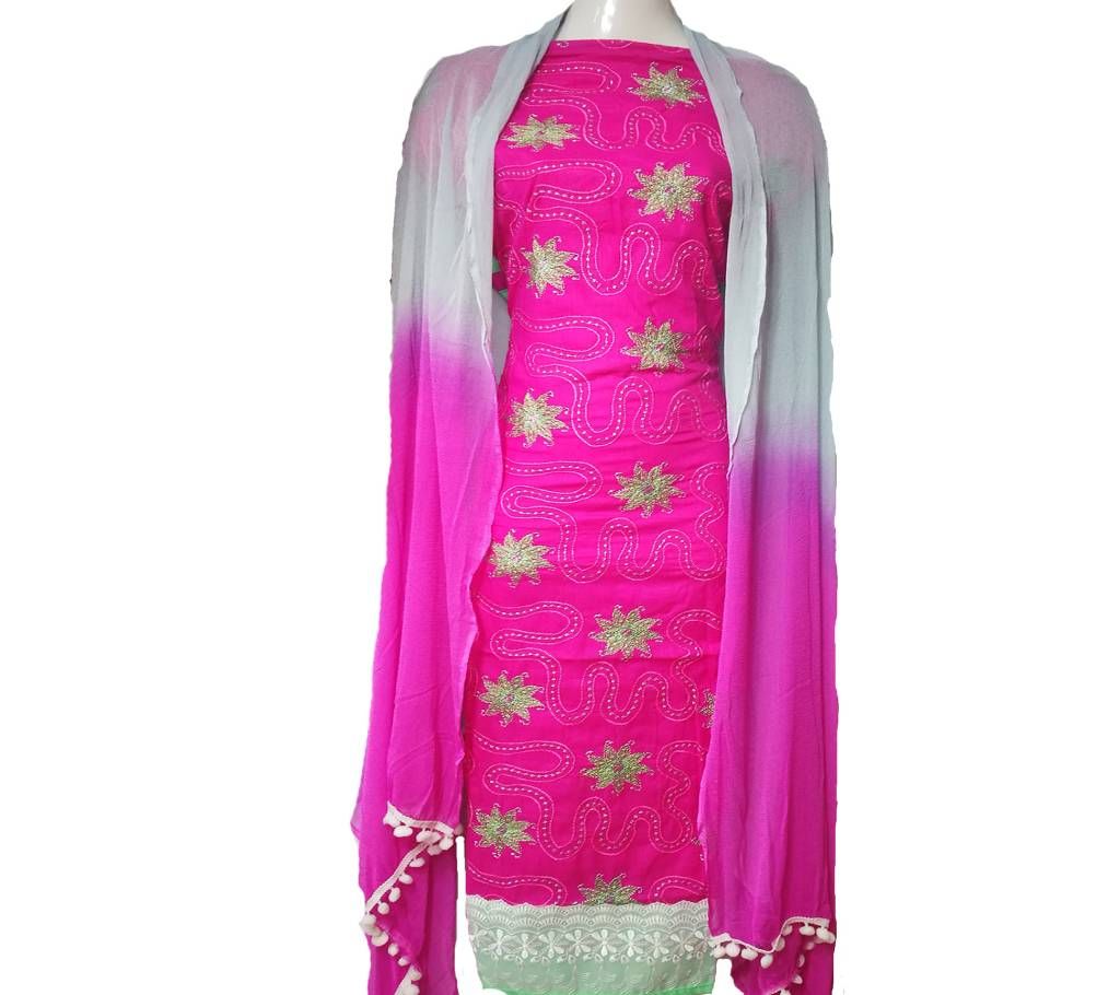 PINK COTTON THREE PIECE DRESS FOR WOMEN