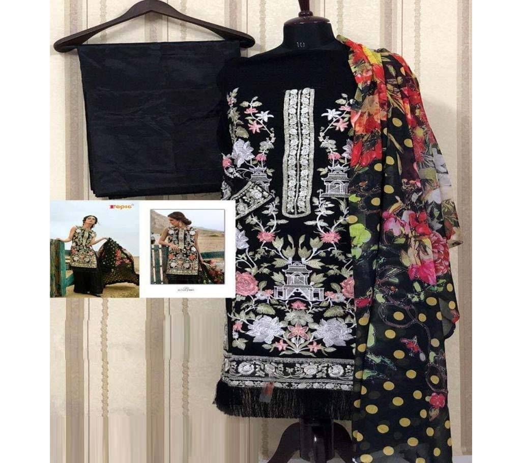 Unstitched  Fepic Rosemeen Crimson D.No-29005 - Black Fancy 3Pcs(Code-HS757)