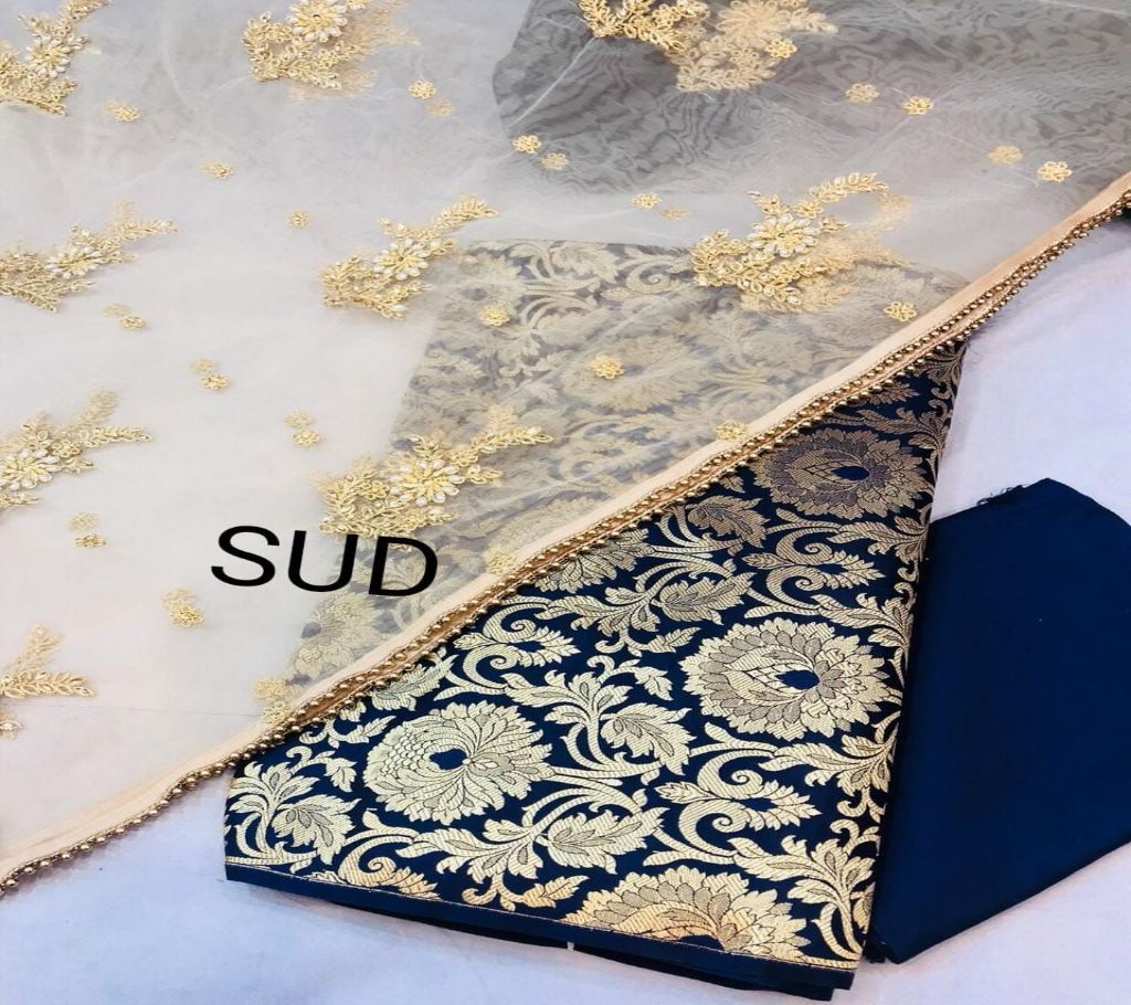 Banarasi Brocade Dress- 05 NavyBlue & Golden Combined Color