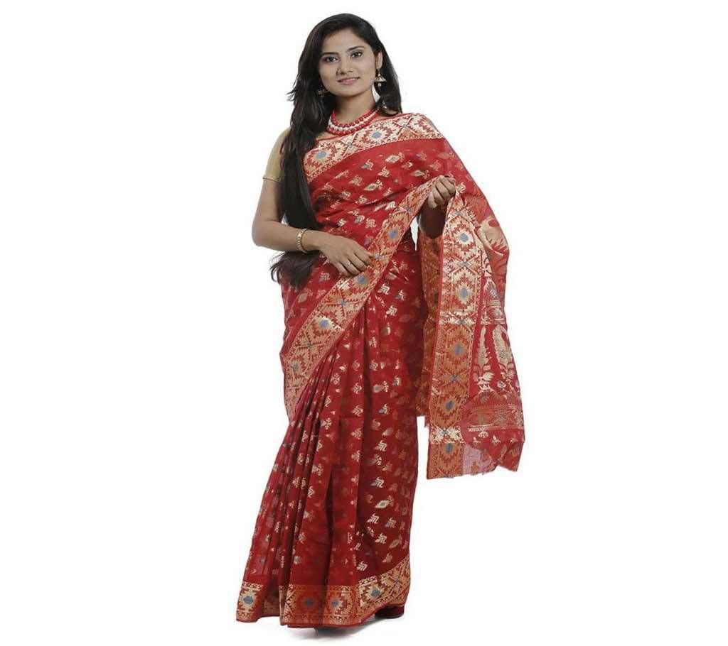 Red Cotton Tangail Jamdani Saree