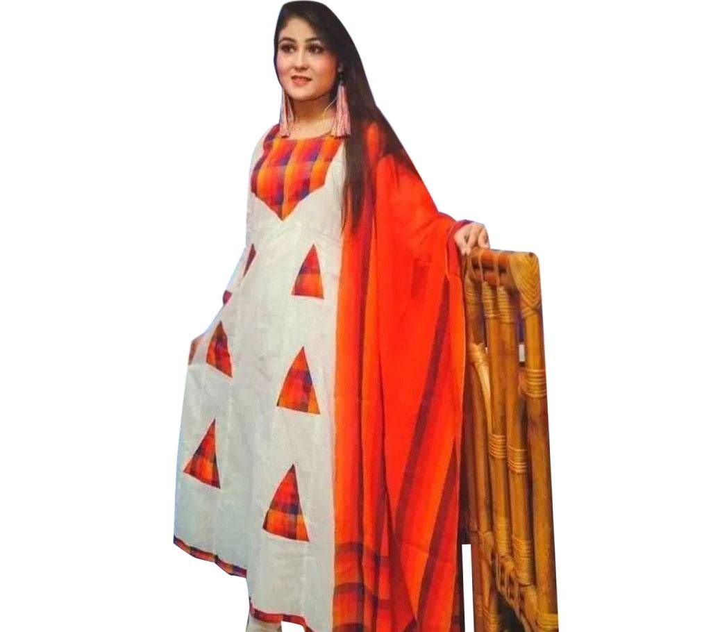 Semi Stitched Cotton Doller Work Semi Stretch Three Piece for Women