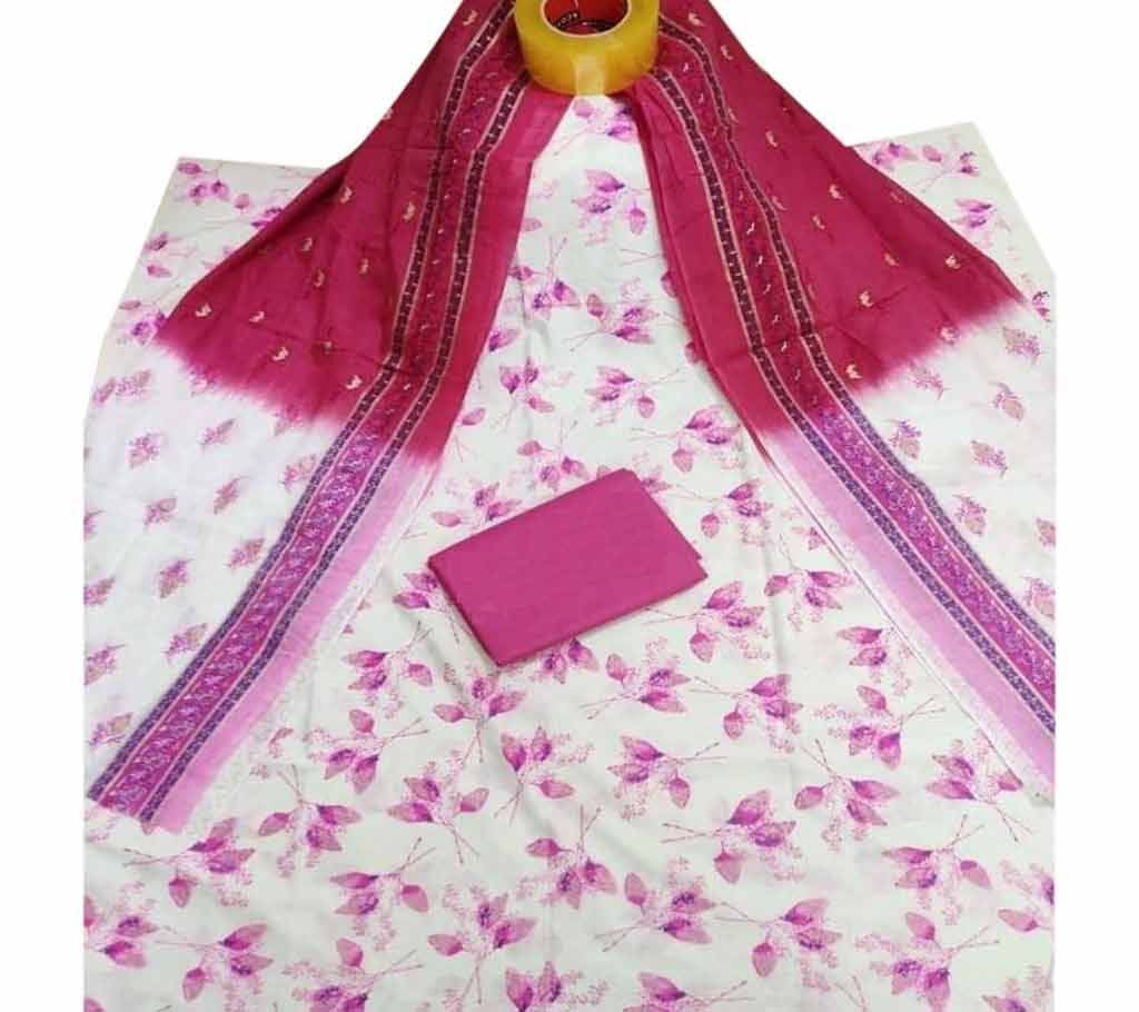 Latest white and pink Skin Printed 3 piece Salwar Kameez for Women