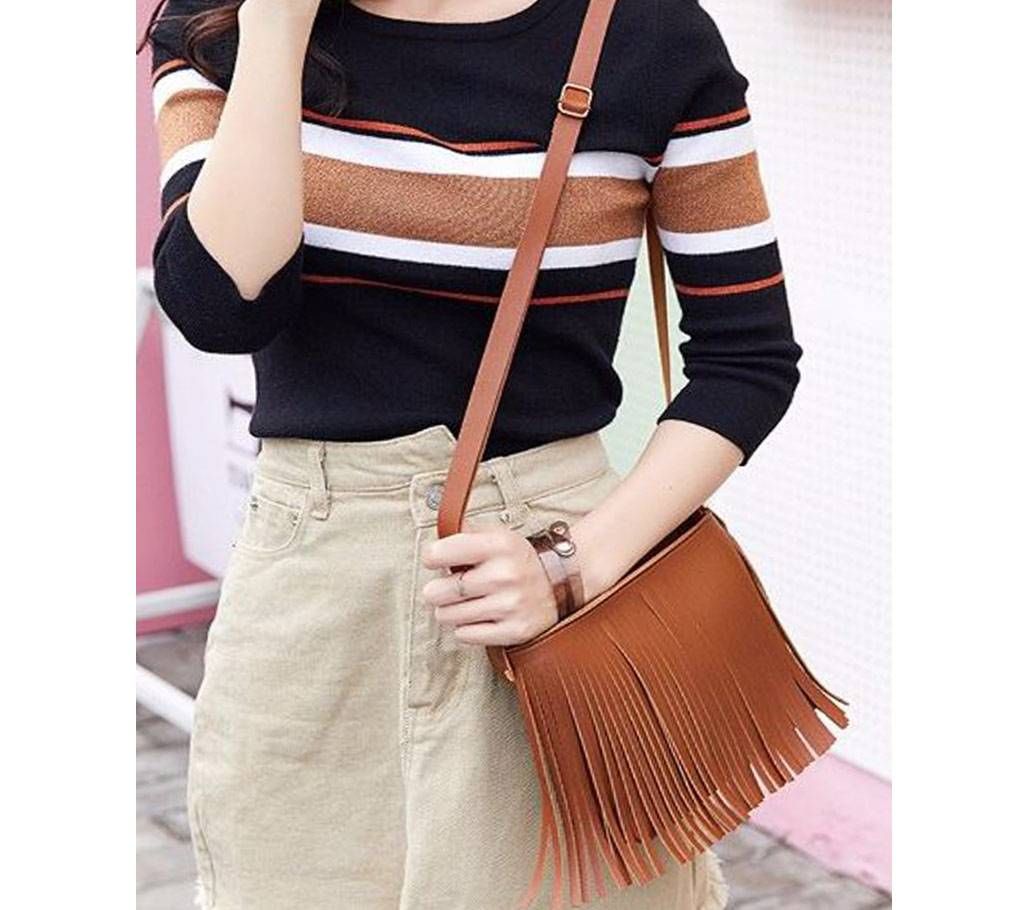 PU Leather Vintage Tassel Shoulder Casual Bag For Women