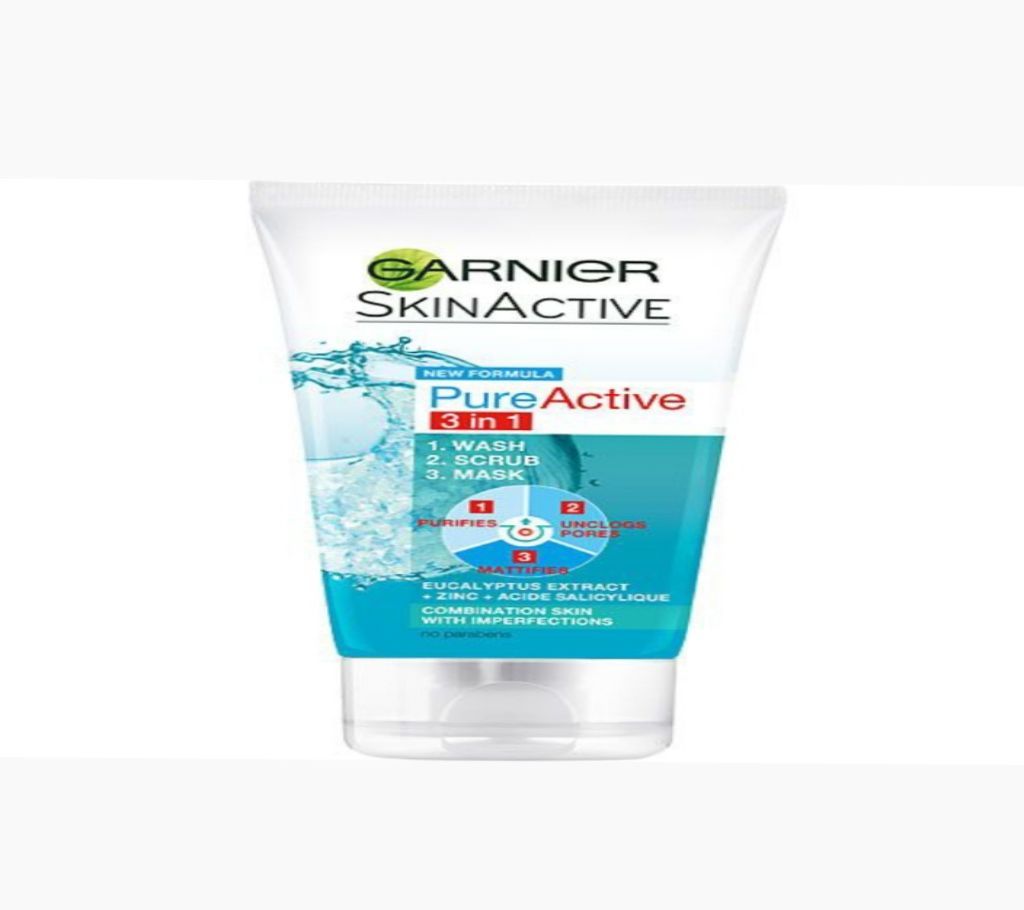 PURE ACTIVE 3 IN 1 CLAY MASK SCRUB WASH OILY SKIN                                      Made In France (Imported From UK)