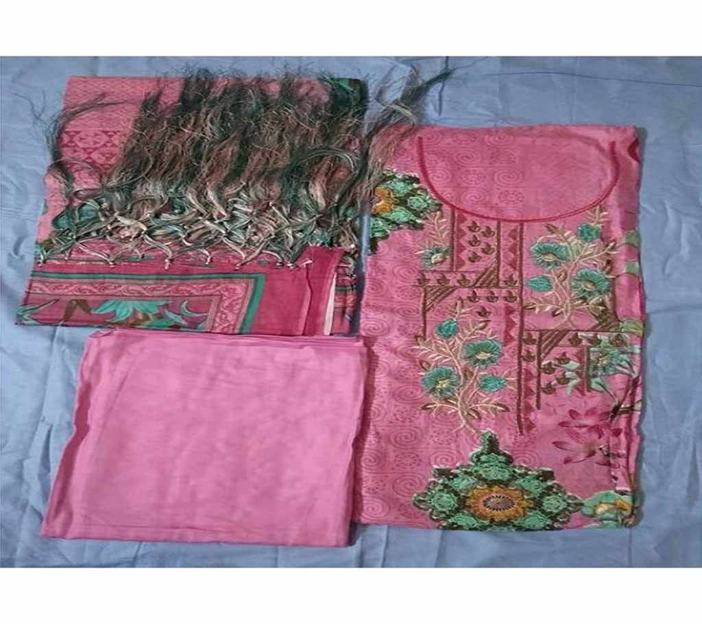 Unstitched China Cotton Three Piece- Pink 04