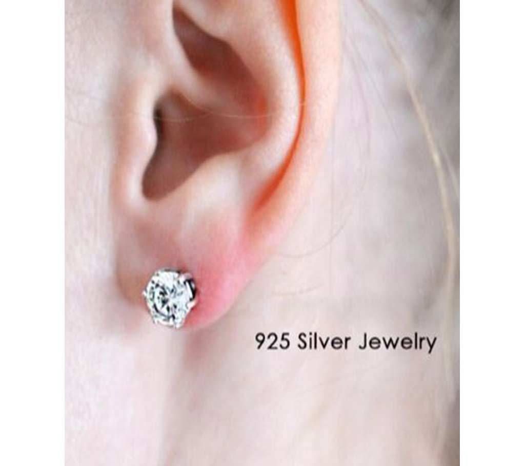 Solid 925 Silver Cubic Zirconia Stud Earrings For Women