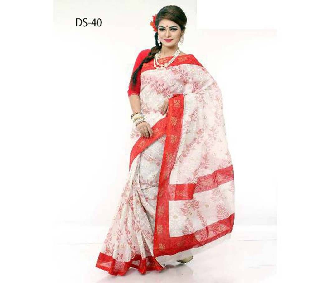 Red & white cotton kota sharee