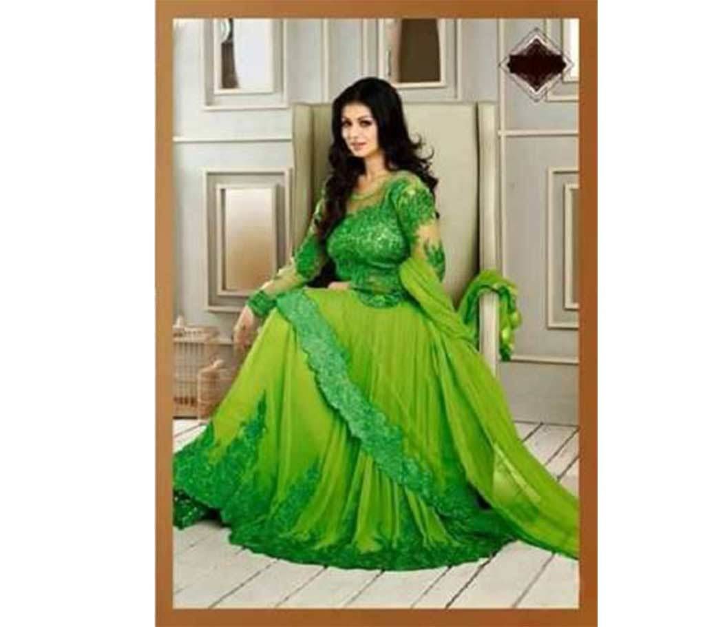 Semi Stitched Embroidered  Georgette Three Piece Dress  