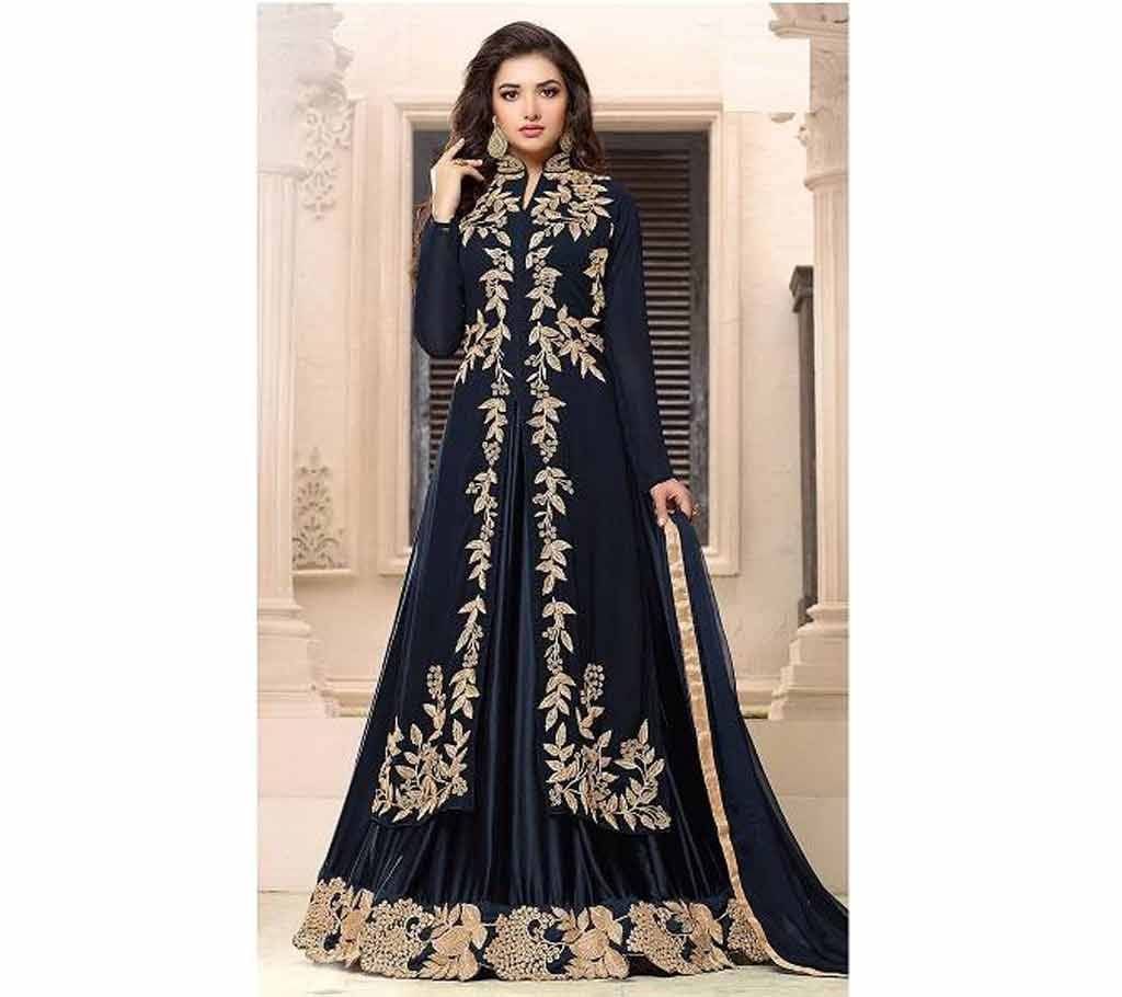Royal Black Color Georgette Salwar With Semi Stitc