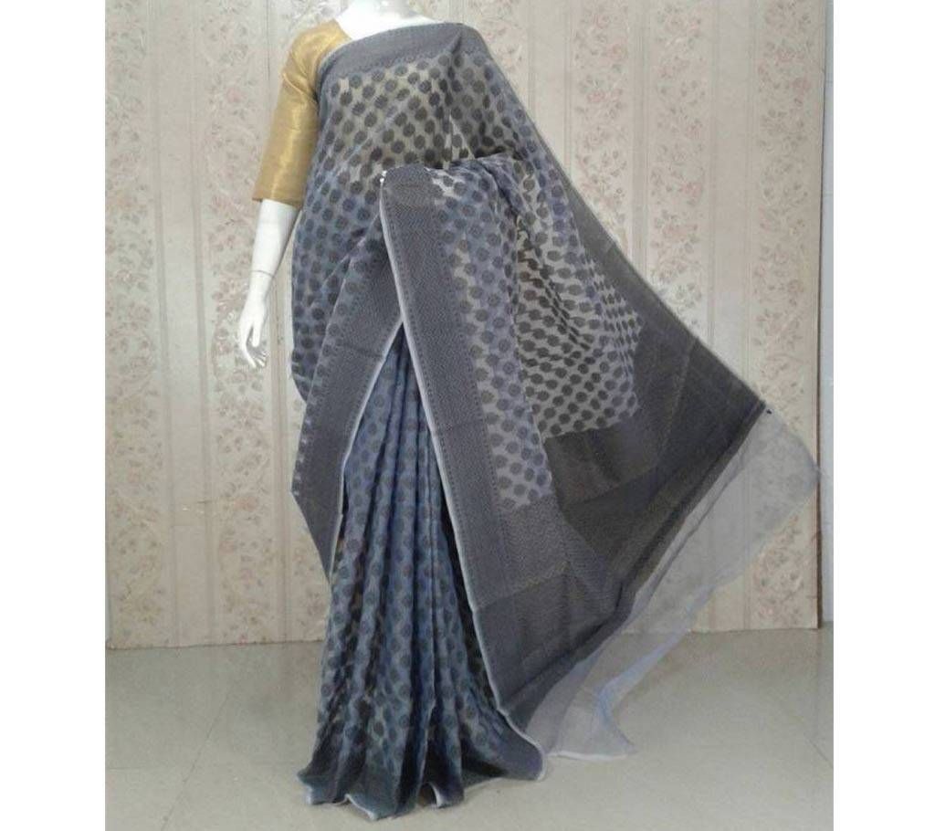 White Mirpur Jamdani Silk Sari