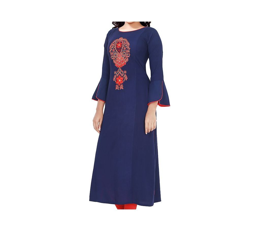 Lilen Stitched Ready to Wear Kurti D-111 One Piece Deep NavyBlue with Orange Design
