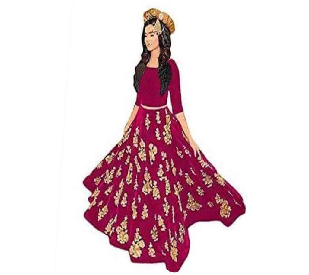 Semi-Stitched Velvet Anarkali Lehenga