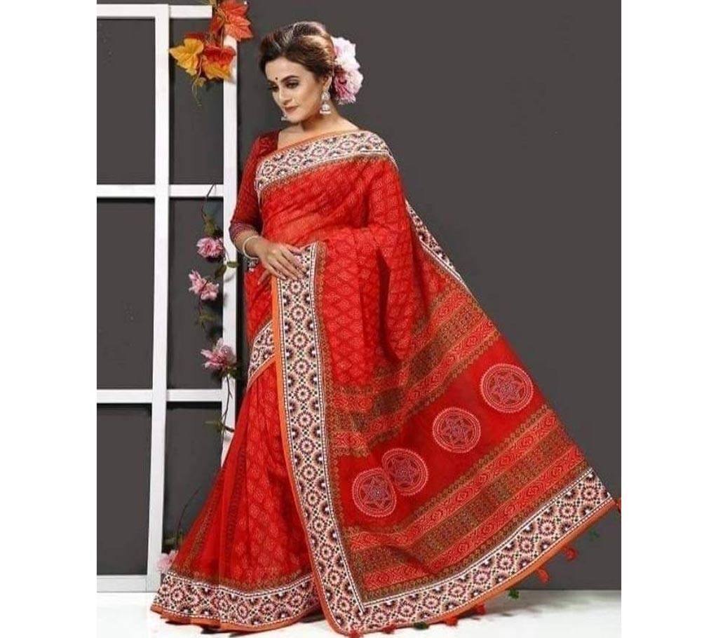 Red Muslin silk sari