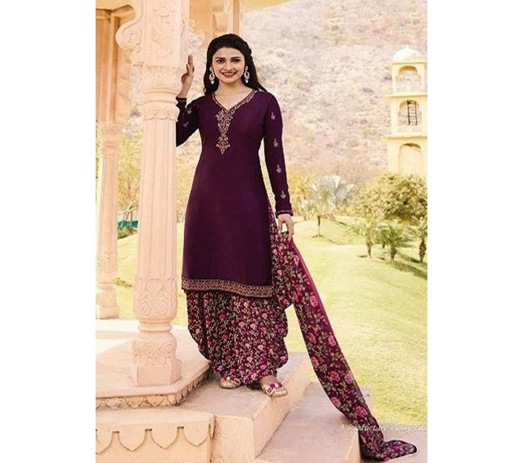 VINAY SILKINA ROYAL CREPE 16 PATIALA STYLE SALWAR KAMEEZ ( Dark Maroon)- Copy