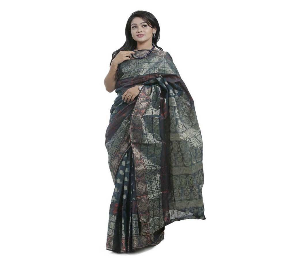 Navy Blue Color Cotton Tangail Jamdani Saree