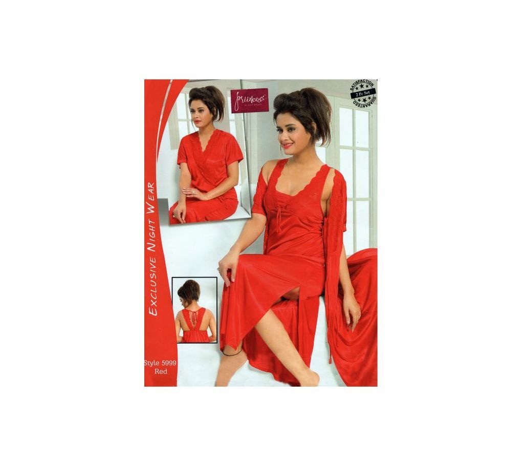 Fashionable Two Part Nighty-5999 Red