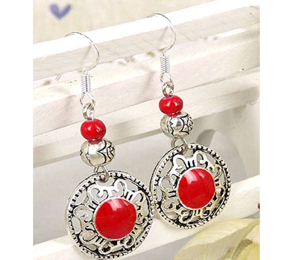 Vintage Tibetan Silver Carving Long Section Round Beads Women Earring