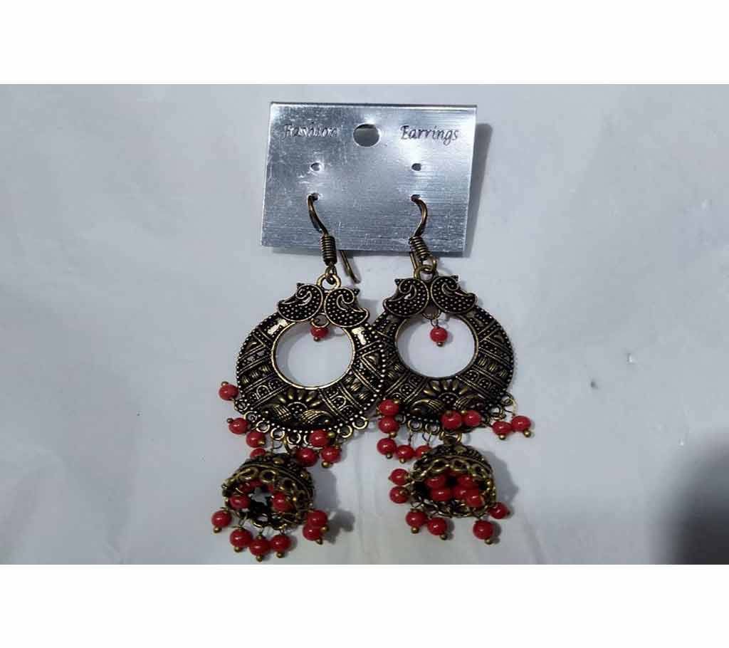  Red Jhul Silver Multi Color Earrings 