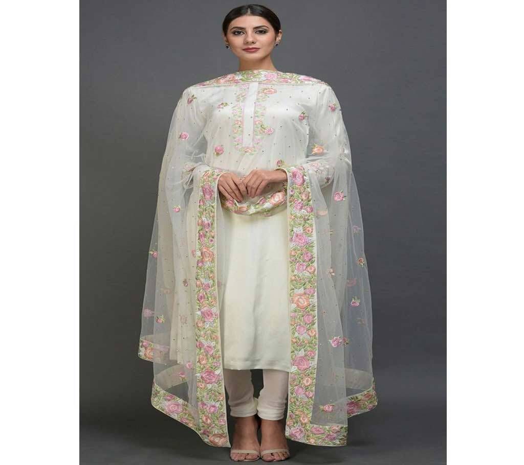 Pearl White Resham & Sequin Embroidered Suit with Dupatta