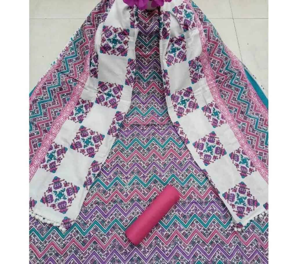 unstitched joypuri screen print three piece for women 