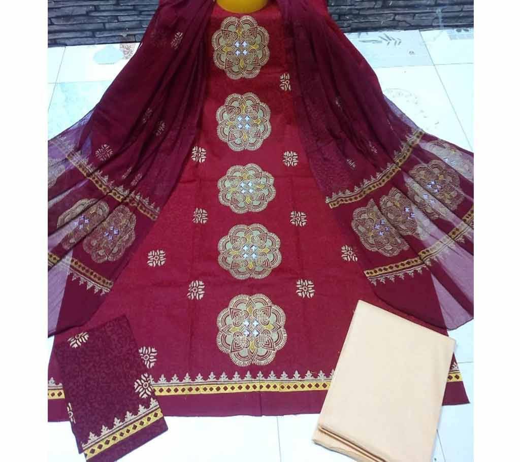 Deshi Cotton Unstitched Screen Printed 3Pcs - C61 - MHG