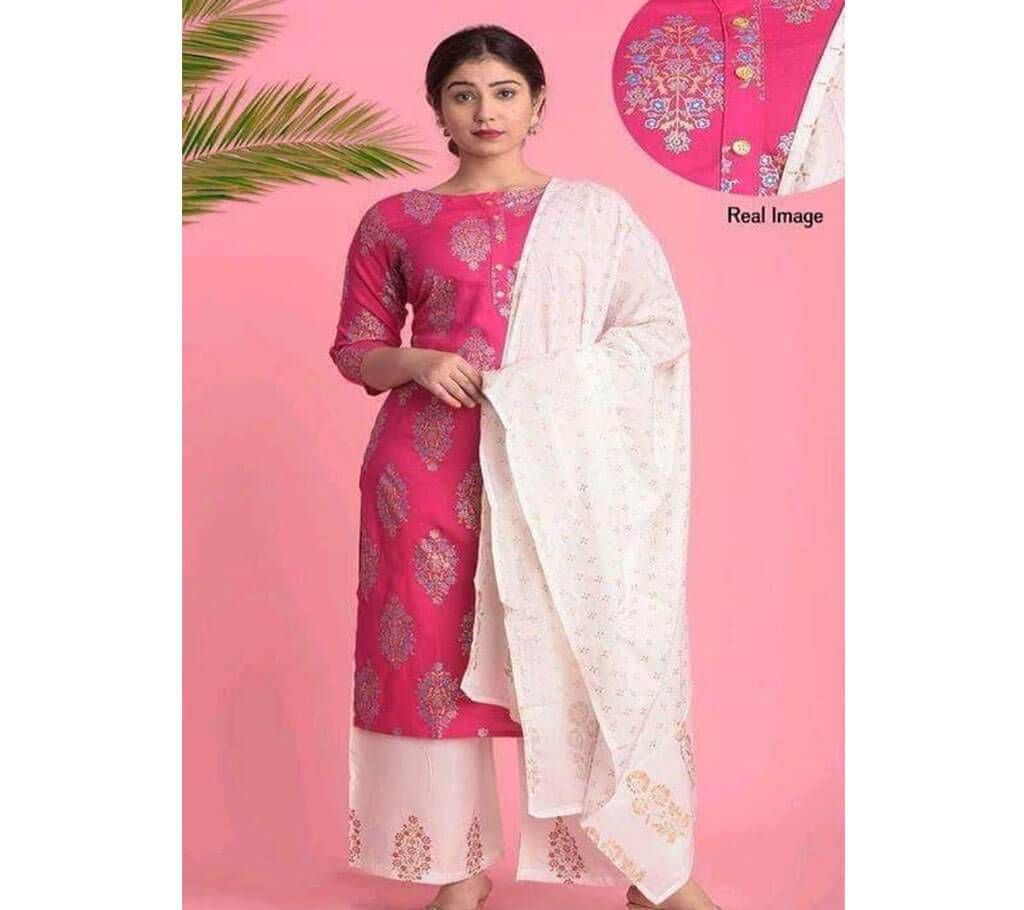 Unstitched Screen Printed Cotton Salwar Kameez for women