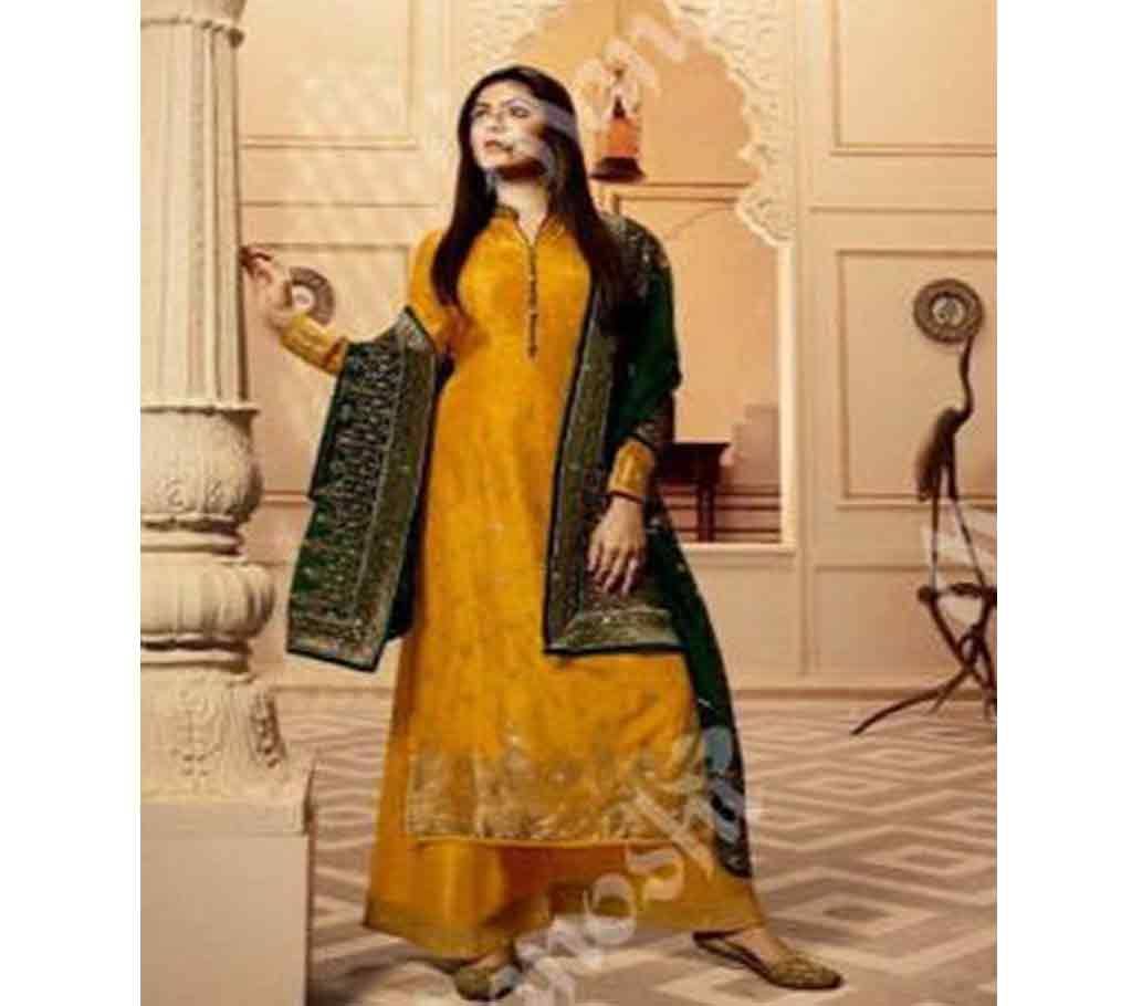 Indian Unstitched Georgette 3Pcs For Women Deep Yellow Color