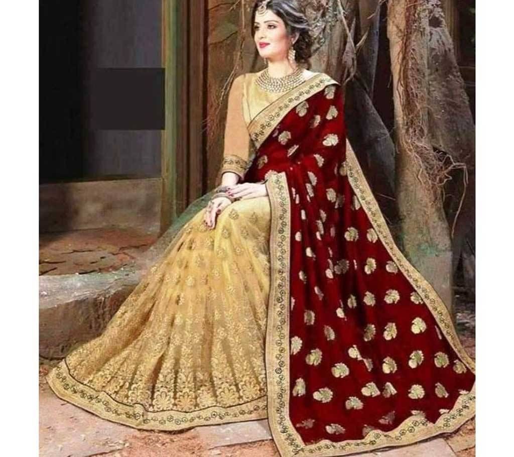 Indian Georgette Saree For Women-Maroon And Golden