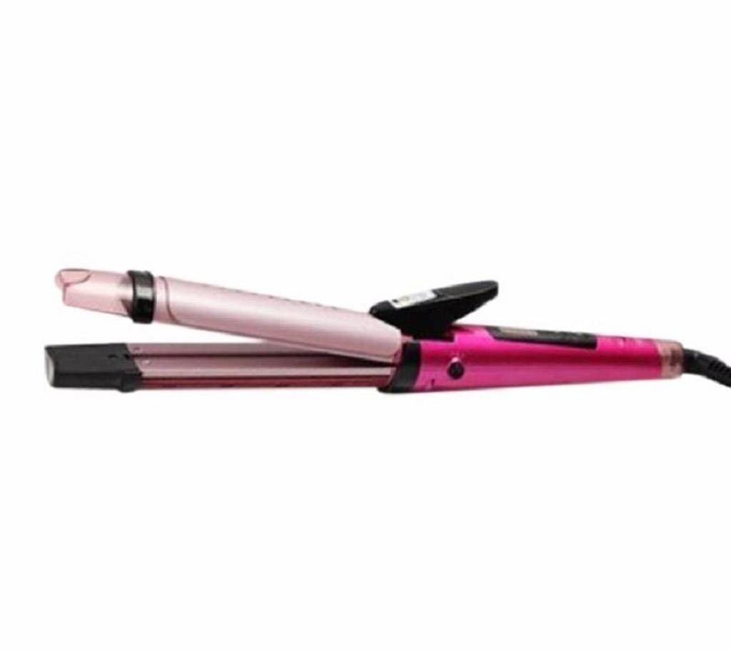 Kemei 2in1 Steam Curling Iron And Splint Hair Straightener 