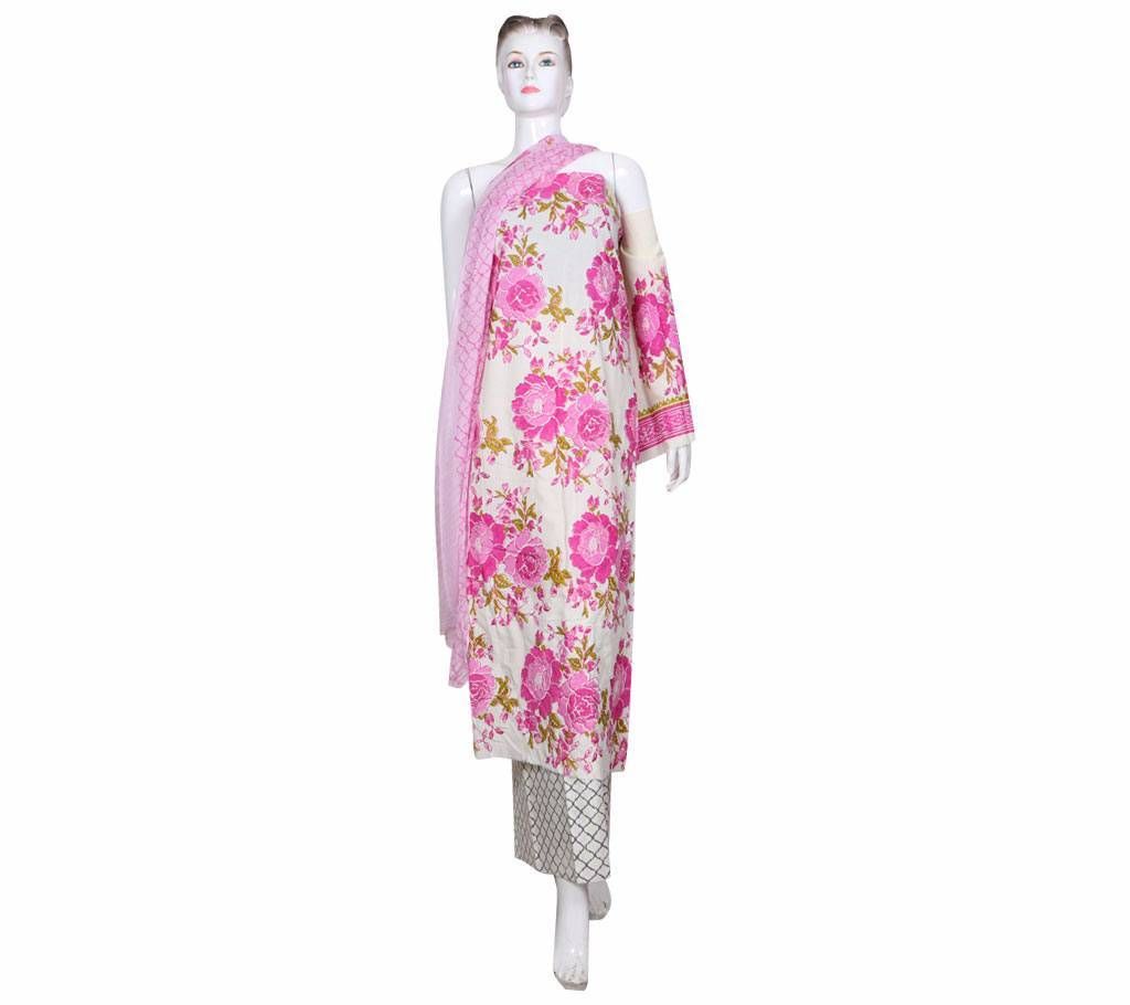 Block printed unstitched lilen three piece 