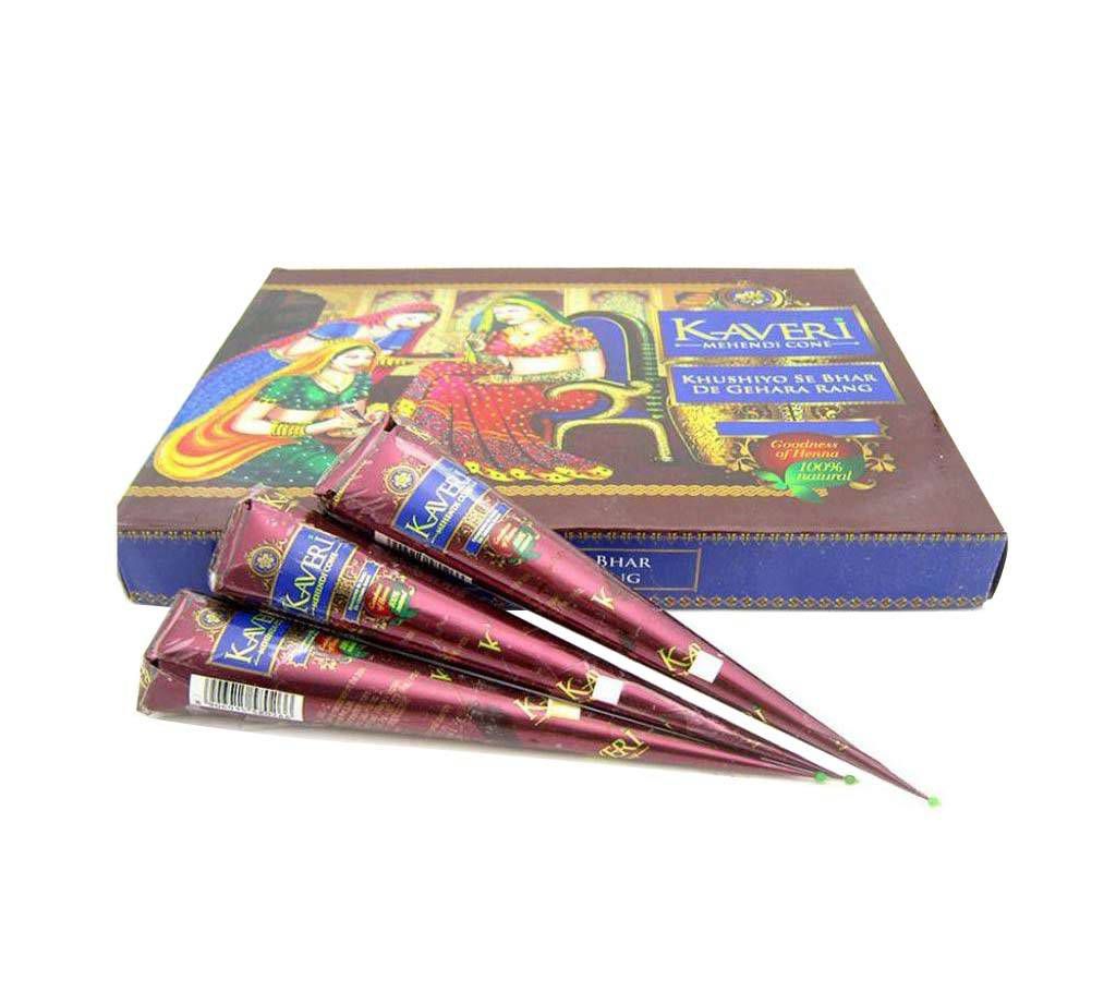 Kaveri Mehendi Hena Kone Deep Color Long Lasting Mehedi Box of 12pcs - India Original 