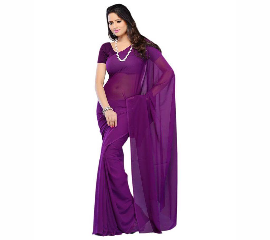 Indian violet Soft Plain Georgette plain design Saree