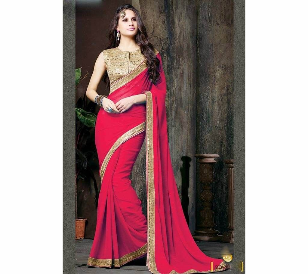 Indian Red Soft Georgette Saree