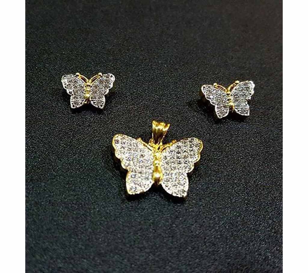 Butterfly Diamond cut stone setting pendant set