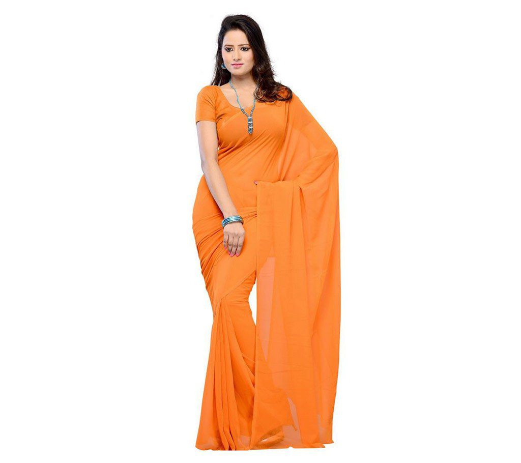 Indian orange Soft Plain Georgette plain design Saree