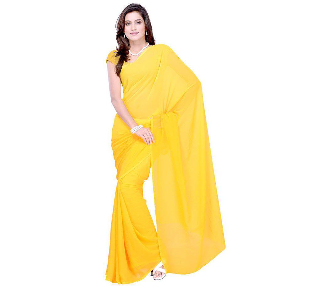 Indian yellow Soft Plain Georgette plain design Saree