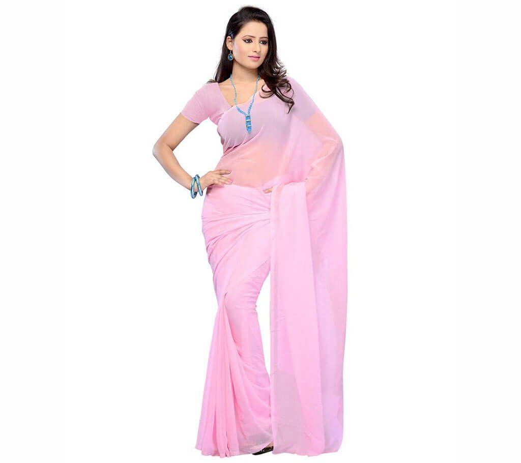 Indian Soft Georgette plain design pink sharee