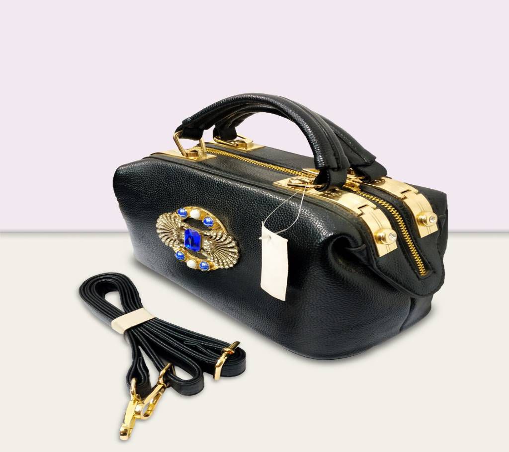 Dark Black Artificial Leather Party Bag for Women