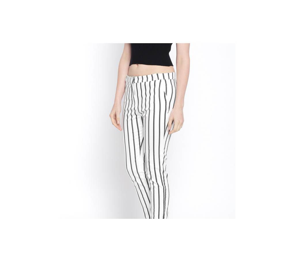 White & Black Striped  Regular Pant
