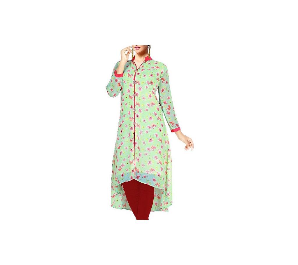 Georgette Stitched Ready to Wear Kurti D-89 One Piece Lime Green Color with Maroon Border