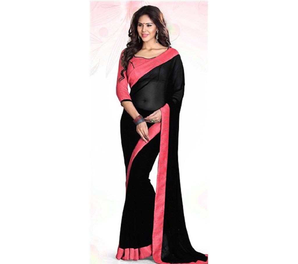 Black Indian soft georgette sharee with lace border