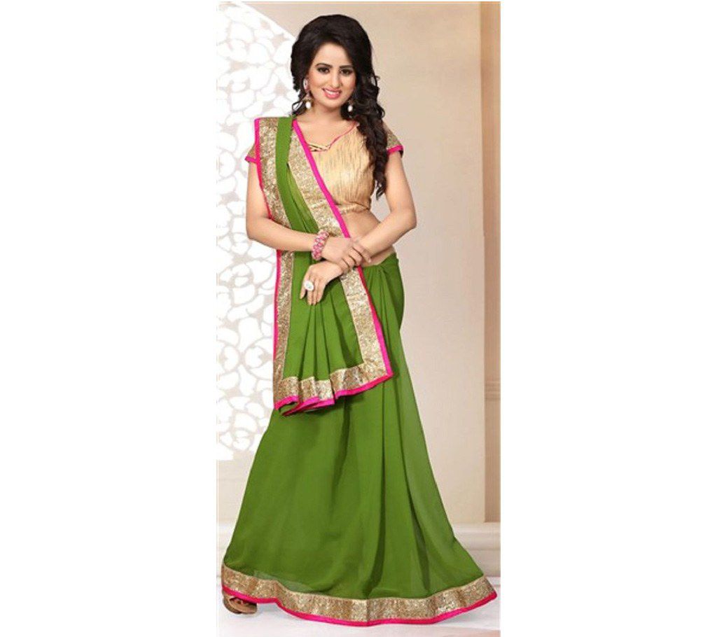 Green Indian soft georgette sharee with lace border