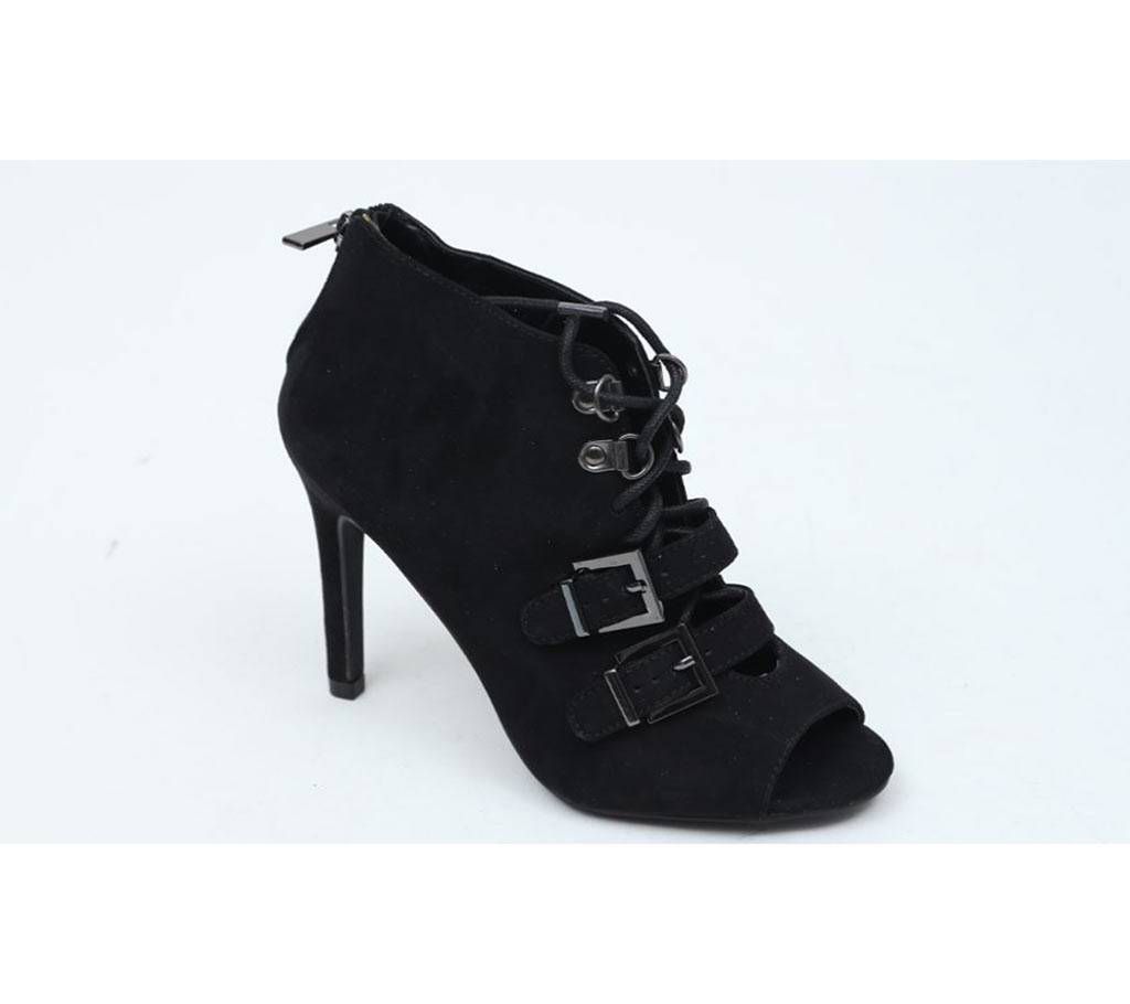 Black Lace Up Peep Toe Shoe Boots