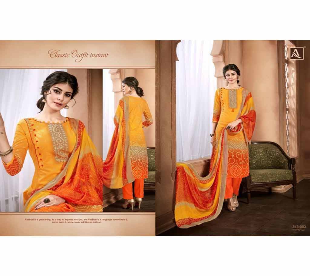 Unstitched Alok Suit Present Rainbow Cambric Cotton - 313003 - Golden Yellow - VNK Cotton Three piece